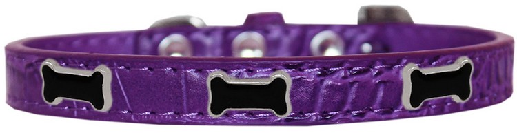 Black Bone Widget Croc Dog Collar Purple Size 10